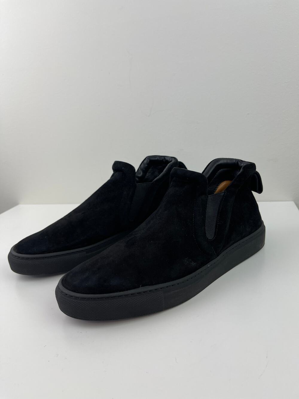 & Other Stories Chelsea Pull On Black Suede Leather Booties Italy Almond Toe 38